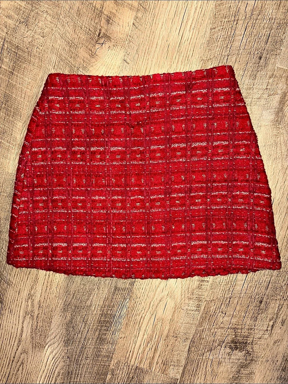 AVARA Mini Skirt with Red & Gold Plaid Size Large